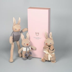 Organic Baby Comforter, Rattle & Doll Set in Taupe + Gift Box
