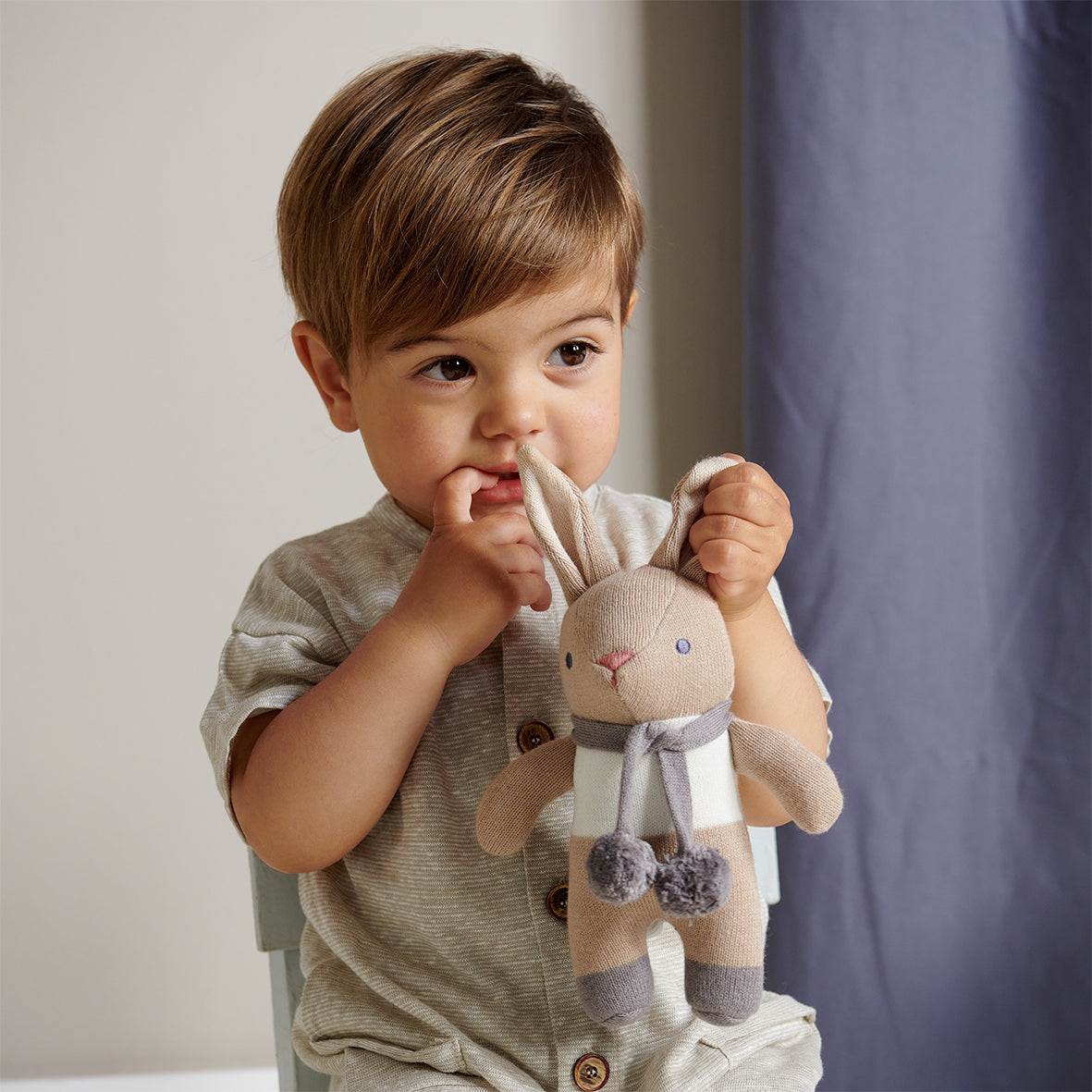 Organic Baby Comforter, Rattle & Doll Set in Taupe + Gift Box